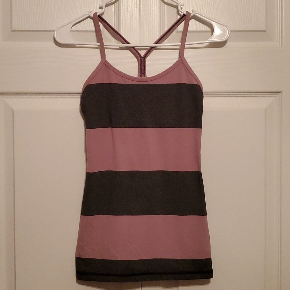 Women’s Lululemon Power Y Tank Sz 4 Bold Stripe Mauvelous Racerback Yoga Top